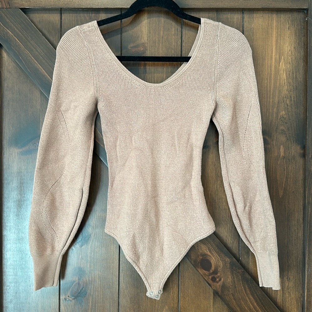 Abercrombie Women's Light Tan/camel Sweater thong Bodysuit A&F SO SOFT!!